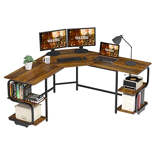 Teraves Modern L Shaped Desk with Shelves,Computer Desk/Gaming Desk for ...