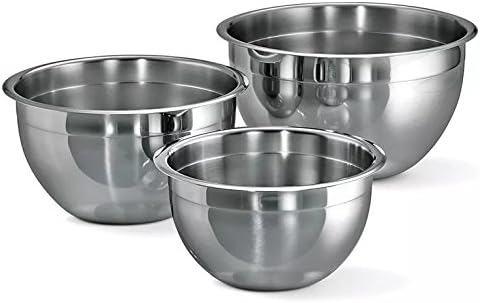 Mixing Bowl Set Stainless Steel 3 piece - 1.5 QT, 2 QT, 2.5 QT Stackable for Convenient Storage Bowls, Easy Grip Whisking & Flat Base For Stability, Dishwasher Safe