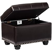 First Hill Callah Rectangular Faux-Leather Storage Ottoman with Tufted Design, Monday Espresso