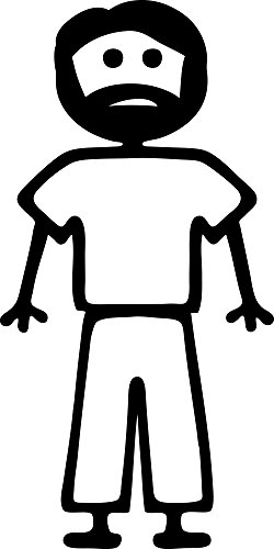 STICK FAMILY MAN WITH SHORT BEARD 5" TALL DECAL WHITE - manufactured & sold by EYECANDY DECALS only