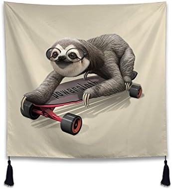 XIANN Hanging Tapestry Wall Art Home Decor Living Room Bedroom - Sloth on Skateboard