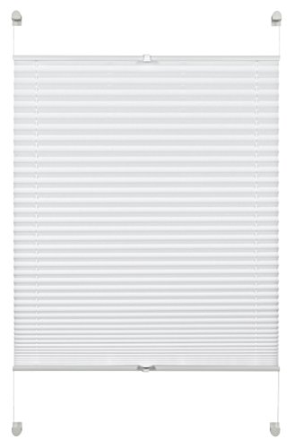 Deco Company Pleated Blind for clamping, Opaque Roman Roller Blind, All assembly parts included, EASYFIX Pleated Blind with two operating rails, White, 85 x 130 cm (WxH)