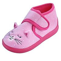 SHOFORT Toddler Shoes Boys Girls Kids Plush Warm Cute Home Outdoor Shoes Cozy Winter Slippers with Easy Buckle Pink