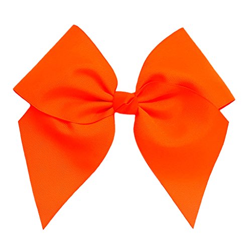 Victory Bows Large 7" Neon Orange Hair Bow made with 3" Grosgrain Ribbon- The Anna-Made in USA Pony Tail Band