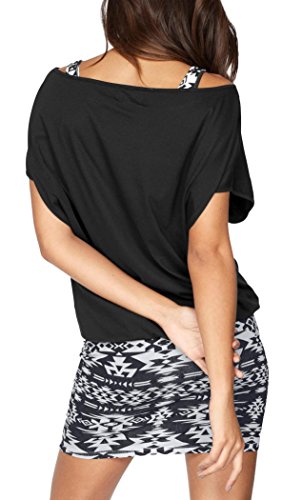 Jusfitsu Damen Ohne Arm Kleid aus Oversize Shirt 2-in-1(Set 2 tlg) Sommer Minikleid Standkleid – Bild 4