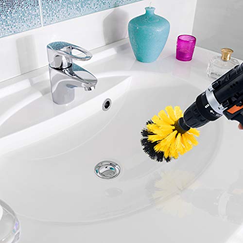 Glotoch Express Drill Brush 3 pack kit Medium- Yellow All purpose Cleaner Scrubbing Brushes for Bathroom, surface, Grout, Tub, Marble, Shower, Kitchen, Auto, Boat(Drill NOT Included)