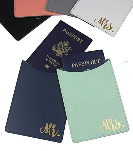 Mr. & Mrs. Leather Passport Holder Set - Mr and Mrs Passport Holder, Mr and Mrs Gifts (Black and White)