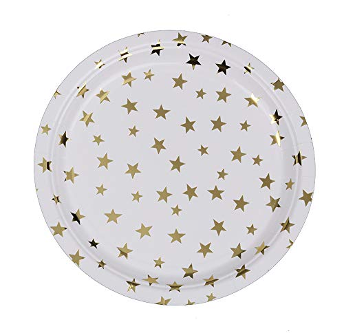 Ottin White and Gold Star Paper Plates 48Counts 9'' Disposable Dinner Party Plates for Wedding Decorations Birthday Bridal Shower Weekend Party Engagement Celebration (White with Gold Foil Stars, 9'') - Thumbnail 5