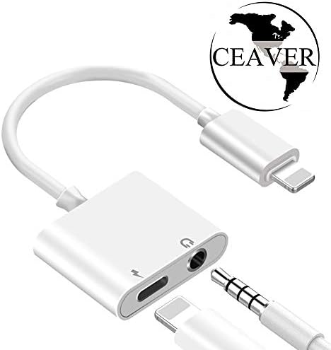 Ceaver for iPhone Adapter 3.5 mm Headphone Jack Adapter Audio and Charge Adapter for iPhone 7/7 Plus/8/8 Plus/XR/X/XS Earphones Cable Splitter Dual for Adapter Aux Charging Connector Support iOS 12