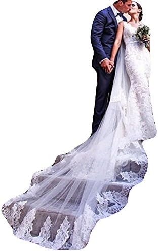 Leekida 3M 2T Ivory Bridal Veils Lace Edge Meter Long Free Comb