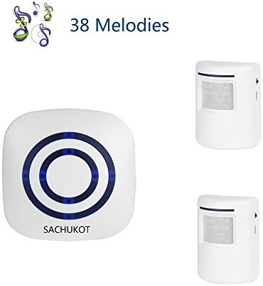 Wireless Driveway Alert, SACHUKOT Home Security System Alarm Visitor Door Bell Chime Infrared Motion Sensor Chime with 1 Receiver and 2 Sensor-38 Melodies
