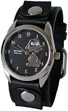 Beyond Women's Round Puppy Dog Watch - Black Leather Cuff Band