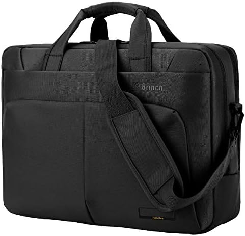 BRINCH Laptop Bag 15.6 Inch Water Repellent Nylon Messenger Bag Travel Briefcase Laptop Shoulder Bag Durable Notebook Tablet Sleeve Case w/Multiple Compartments for Business/College/Women/Men, Black
