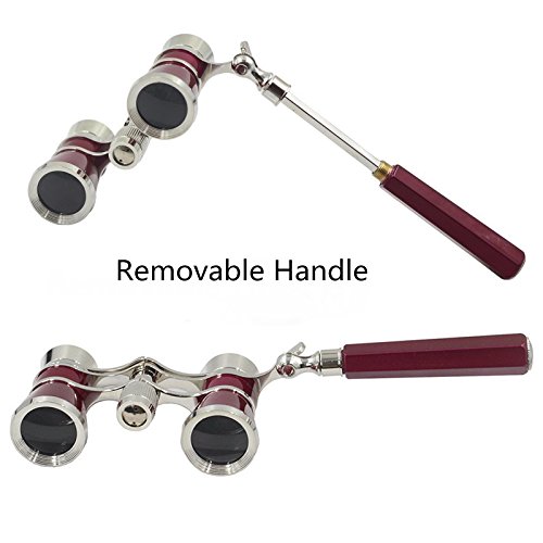 Opera Glasses Compact Binoculars for Theater Horse Racing Classical Lady Gift 3X25 Red with Silver Removeable Handle