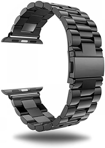 WifiHouse For Apple Watch Band Black 42MM Stainless Steel Strap Wristband for Replacement iWatch Strap with Comfortable Durable Folding Metal Clasp Classic Buckle Wrist Watch Strap