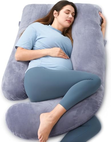 Momcozy Pregnancy Pillows for Sleeping, U Shaped Full Body Maternity Pillow with Removable Cover - Support for Back, Legs, Belly, HIPS for Pregnant Women, 57 Inch Pregnancy Pillow for Women, Grey