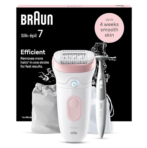 Braun Silk-épil 7 Epilierer Damen, Haarentferner für Langanhaltende Haarentfernung, Ladyshaver, Wasserdicht — Inkl. Bikinitrimmer (Haartrimmer Intimbereich), 7-210, Weiß/Rosa