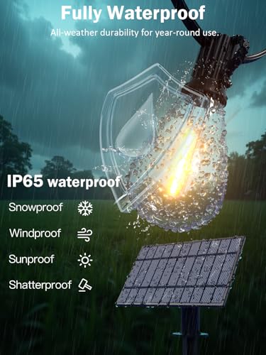 plosim 50FT Solar String Lights Outdoor, Dimmable Patio Lights Solar Powered with Remote & USB Port 18+1 LED Shatterproof Bulbs 3 Light Modes, Waterproof Solar Light for Camping Backyard Garden