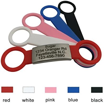 SACRONS-No noise, Pet exclusive tag，Stainless steel material to prevent rust, Stretch super elastic rubber buckle, Laser customized information，For dogs &amp; cats