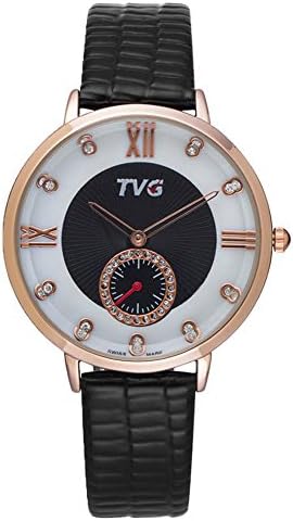 HWCOO Watches TVG Women Watch Luxury Brand Leather Strap Roman Display Watches Rhinestone Decoration Dial Ladies Wristwatches ( Color : 2 )