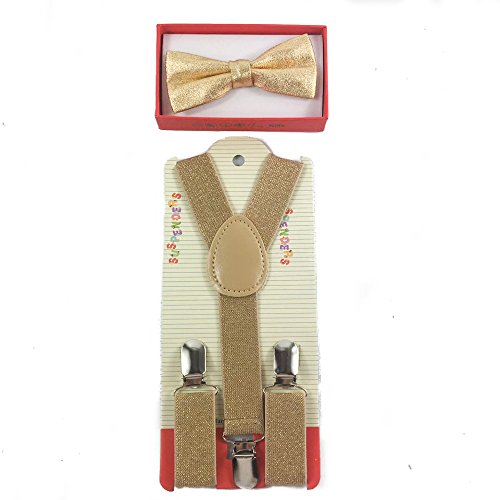 New Style Toddler Kids Boys Girls Child Suspender Bow Tie (metallic gold)