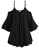 LouKeith Womens Sheer Cut Out Shoulder Dolman Flowy Baggy Pleated Tops T Shirt Black 3XL