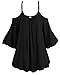 LouKeith Womens Sheer Cut Out Shoulder Dolman Flowy Baggy Pleated Tops T Shirt Black 3XL