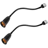 2 Pack E26/E27 Light Socket Extender Adapter,30cm/12 inch Light Bulb Extension,E26 to E26 Socket Extender,Bendable Flexible Gooseneck Adjustable Extension Socket Extender Adaptor (Black)