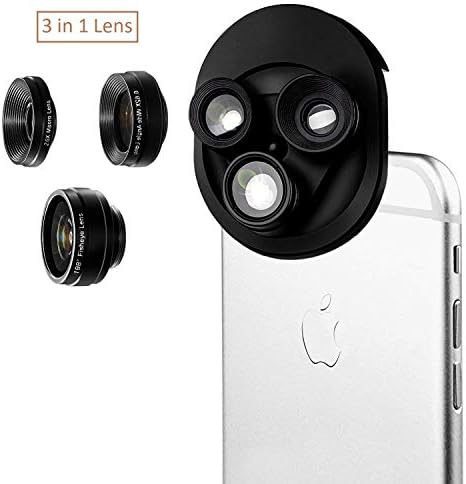 Fisheye Lens, 3 in 1 Clip-On Phone Lens Kit 198 Degree Supreme Fisheye + 0.62X Wide Angle+ 20X Macro Lens Professional HD Camera Lenses Set for iPhone Huawei Samsung HTC and Other Smartphones, Black