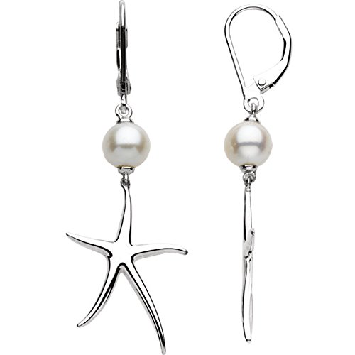 White Freshwater Cultured Pearl and Starfish Earrings. 