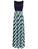 Sherosa Women Boho Chevron Striped Print Summer Sleeveless Tank Long Maxi Party Dress (M, Blue)