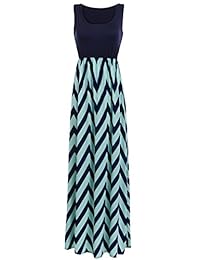 Sherosa vestido de fiesta maxi largo sin mangas de verano, estampado de rayas Chevron bohemio para mujer