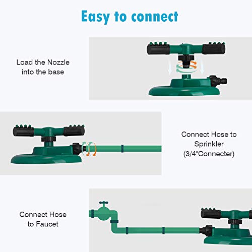 VERKB Garden Sprinkler Automatic for Lawn Water, 360 Degree Rotating Sprinkler with a Large Area of Coverage Adjustable, Weighted Gardening Watering System and Extra Butterfly Nozzle - Thumbnail 3