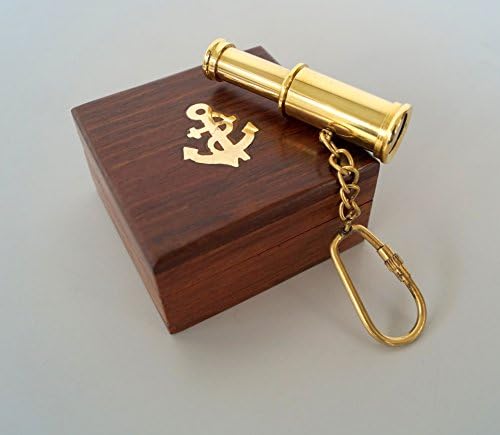 Nautical Brass Spyglass Telescope key Chain key Ring Halloween Pirates Scope With Wooden Box
