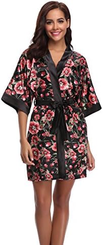 Sunnyhu Women's Pure Color Satin Kimono Robe