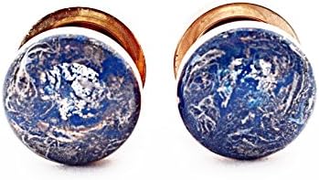Blue &amp; Silver Marble on Rose Gold Plugs - 8g to 1inch