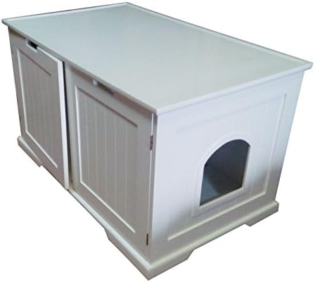 Pet Hup Hup Kitty Litter Box and Accent Table Cat Sounana Bench Comfort Washroom with Night Stand, White