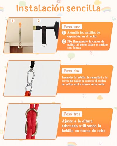 PLMUYY Ajustable Columpio para niños, Doble protección de Seguridad, Incluye Bolsa de Almacenamiento, 2 Pernos de Expansión, Soporta hasta 100 kg, para niños a Partir de 6 Meses