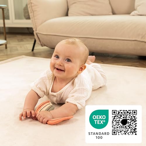 Premium Large Coral Velvet Baby Play Mat 280x200x2.5cm, Beige – High-Density Memory Foam Area Rug – Stylish Playmat for Floor with Non-Slip Backing for Crawling, Soft Play & Tummy Time - Easy Care Rug
