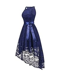 Vintage Halter Vestido Alto Bajo Floral Encaje Formal Cóctel Vestidos de Fiesta