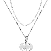 ClosJery Bat Necklace for Men Women Stainless Steel Gold Silver Lightweight Fashion Goth Cool Hippie Bat Pendant Necklace Jewelry Gift