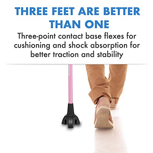 Pivit Walking Cane for Men & Women | Self Standing, Adjustable Offset Balance Stick 4 Point Quad Cane Tip | Lightweight & Sturdy Mobility Walker Aid for Arthritis, Elderly, Seniors & Handicap (Pink)