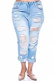 CELLO WOMENS PLUS SIZE BLUE Boyfriend Denim Jeans Ripped Distressed pants 1826