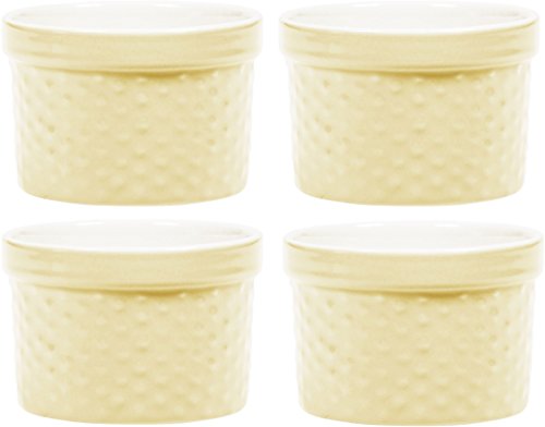 Round Porcelain Ramekin Dessert Dish, Set of 4 - Oven Safe Souffle Baking Dish, 8-oz (Pastel Yellow)