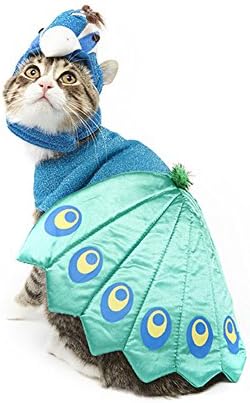 JinPet Dog Halloween Costume Blue Pet Peacock Hat For Small Dogs Cats