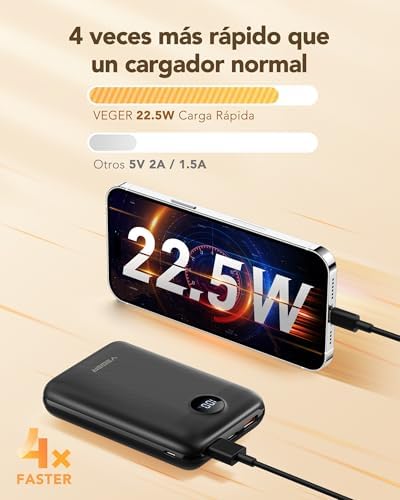 20000mAh Batería Externa Power Bank, Carga Rápida 22.5W QC3.0,