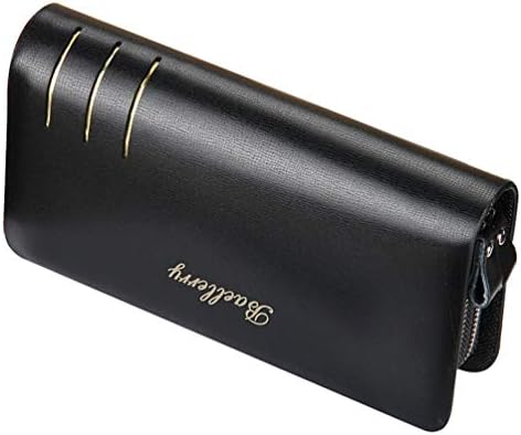 Baellerry Men Long Wallet with Double Zipper Head Soft PU Leather Credit Cards Holder Wallet Card Holder Business Pocket - Black