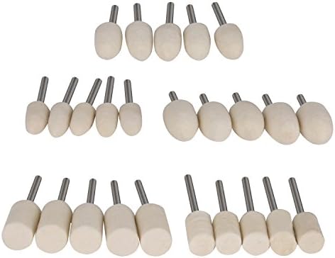 Drill Warehouse 25 Pcs Wool Felt Point Mandrel Mounted Polishing Bits White Conical Fine Abrasive Rotary Tool Accessories Kit Fit Dremel - 1/8 Inch Shank