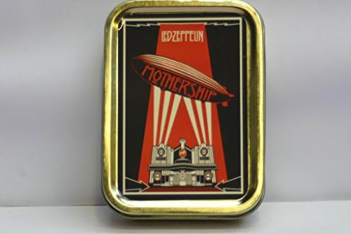 Led-Zeppelin. Mothership album cover. Best of, greatest hits. Zephyr, Beresford Hotel, Glasgow. Classic British Rock Band. Jimmy Page, Robert Plant. John Paul Jones and John Bonham. London. Gold Sealed Lid 2oz Tobacco Storage Tin