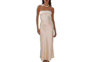 Realtix Satin Silk Backless Tube Tops Maxi Dress for Women Low Back Hollow Out Elegant Strapless Long Dresses Wedding Guest